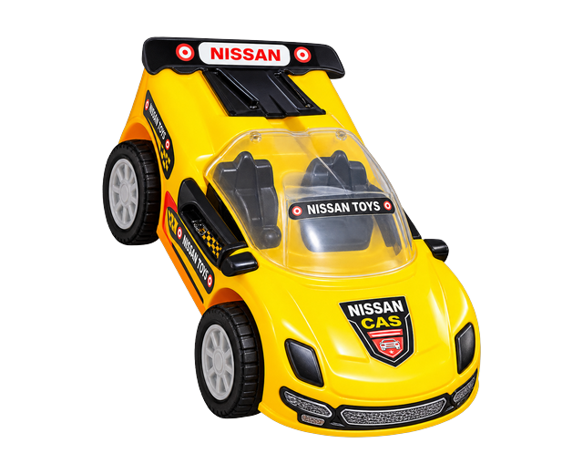 Yellow Nissan CAS toy sports car with windshield