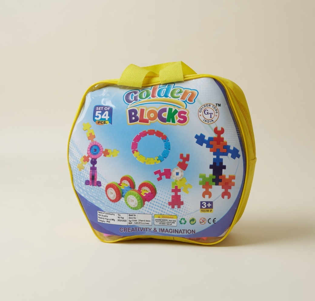 54 Piece Kids Plastic Imagination Blocks - Golden Blocks Bag