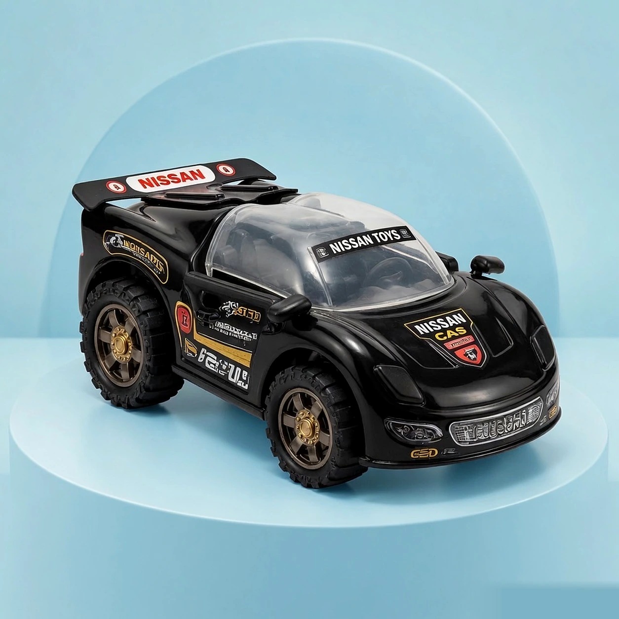Nissan Plastic Free Wheel Toy Sports Car black windshield CAS