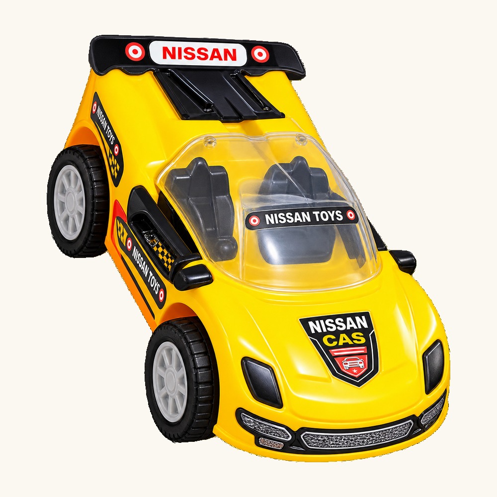 Nissan Plastic Free Wheel Toy Sports Car yellow windshield CAS